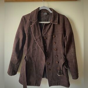 Karl Kani Vintage Y2K Brown Denim Belted Trench Coat Womens size Sm/Med Retro